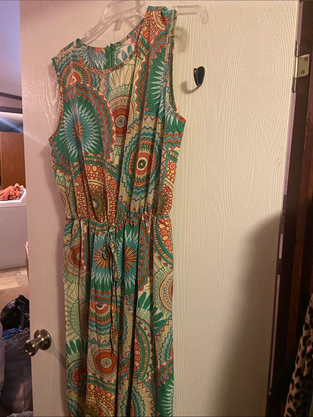 Source Unknown Green Orange Patterned Sleeveless Jumpsuit
